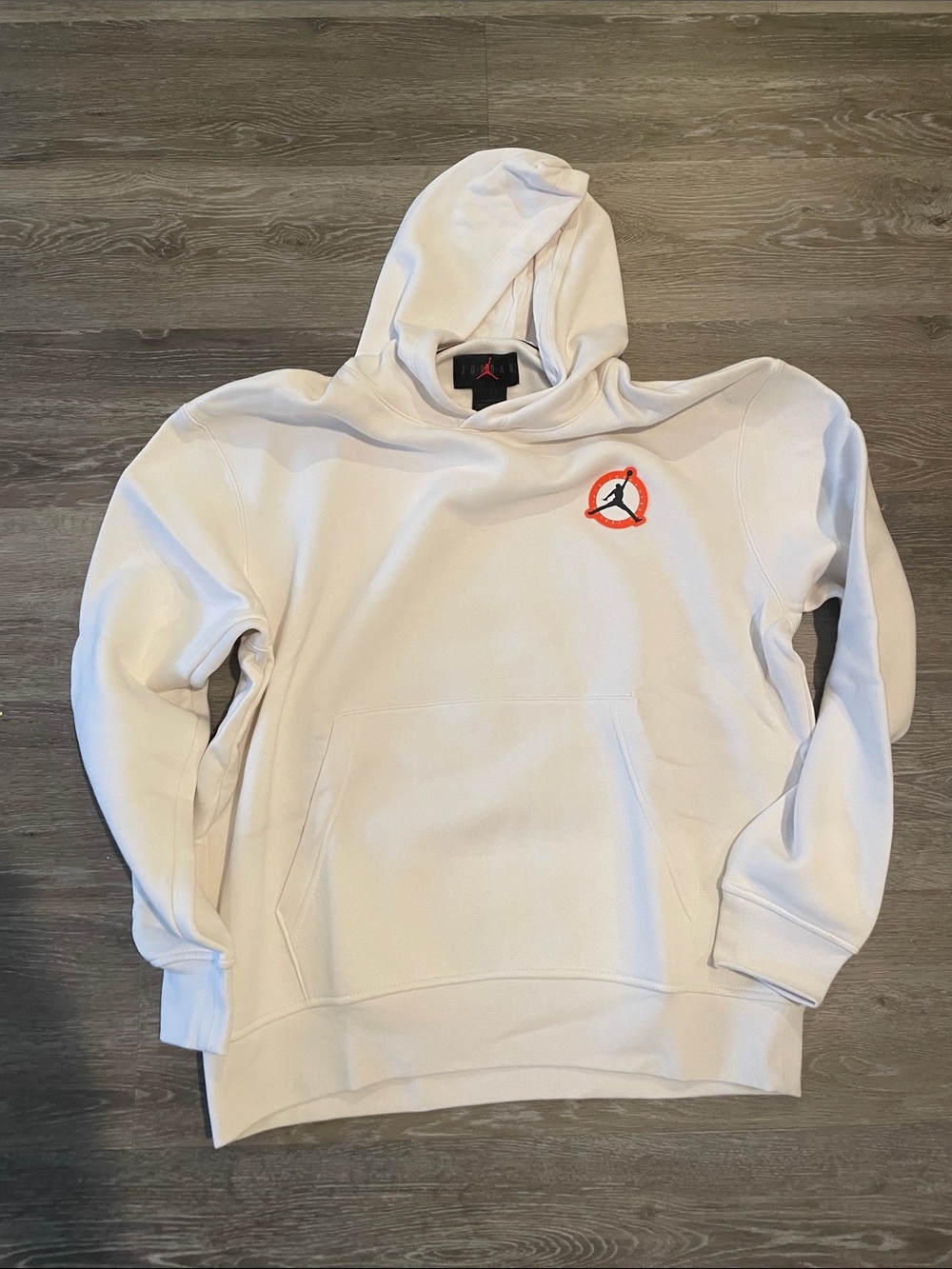 Jordan White Hoodie with Orange Jumpman Emblem